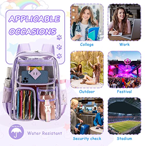 PIG PIG GIRL Clear Backpack Stadium Approved, Heavy Duty PVC Transparent Book Bag for Girls See Through Backpack for School for Women for College Work Travel Festival,Purple