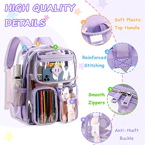 PIG PIG GIRL Clear Backpack Stadium Approved, Heavy Duty PVC Transparent Book Bag for Girls See Through Backpack for School for Women for College Work Travel Festival,Purple