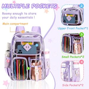 PIG PIG GIRL Clear Backpack Stadium Approved, Heavy Duty PVC Transparent Book Bag for Girls See Through Backpack for School for Women for College Work Travel Festival,Purple