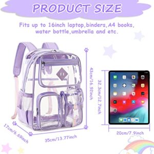 PIG PIG GIRL Clear Backpack Stadium Approved, Heavy Duty PVC Transparent Book Bag for Girls See Through Backpack for School for Women for College Work Travel Festival,Purple