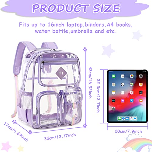 PIG PIG GIRL Clear Backpack Stadium Approved, Heavy Duty PVC Transparent Book Bag for Girls See Through Backpack for School for Women for College Work Travel Festival,Purple