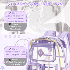 PIG PIG GIRL Clear Backpack Stadium Approved, Heavy Duty PVC Transparent Book Bag for Girls See Through Backpack for School for Women for College Work Travel Festival,Purple