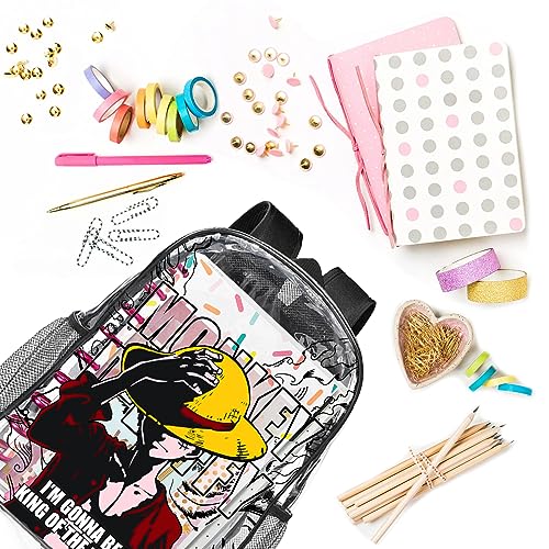 URYLVUG Japanese Anime Clear Backpack, Cosplay PVC Daypack, Heavy Duty See Through Shoulder Bag for Work, Transparent Plastic Bag for Boys Girls-L