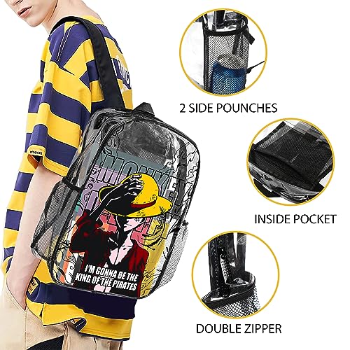URYLVUG Japanese Anime Clear Backpack, Cosplay PVC Daypack, Heavy Duty See Through Shoulder Bag for Work, Transparent Plastic Bag for Boys Girls-L