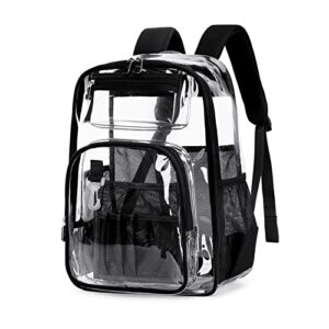 pig pig girl clear backpack heavy duty tpu，see through school backpack stadium approved，quick security check see through backpack transparent bookbag, black