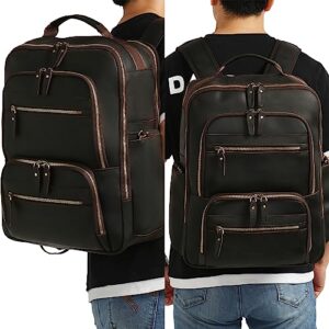 ZHYOL Leather Backpack For Men 17.3" Vintage Leather Laptop Backpack Full Grain Genuine Leather Business Travel Hiking Shoulder Daypacks