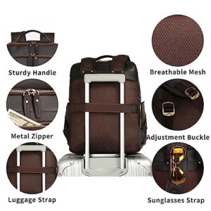 ZHYOL Leather Backpack For Men 17.3" Vintage Leather Laptop Backpack Full Grain Genuine Leather Business Travel Hiking Shoulder Daypacks