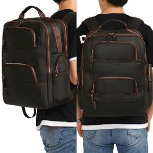ZHYOL Full Grain Leather Backpack for Men 17.3 Inch Laptop Bag Vintage Travel Hiking Rucksack Casual Weekender Daypack