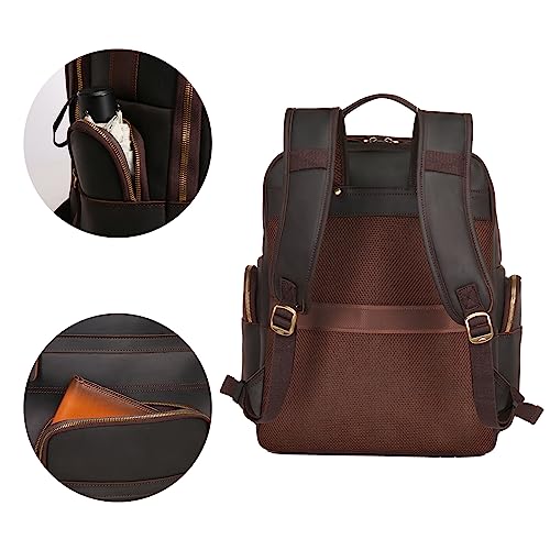 ZHYOL Full Grain Leather Backpack for Men 17.3 Inch Laptop Bag Vintage Travel Hiking Rucksack Casual Weekender Daypack