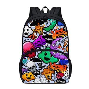 zocania funny backpack hip hop backpack for kids girls boys with ipad compartment and front pocket, laptop backpack back to school