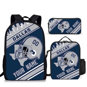 quzeoxb custom dallas backpack 3pcs personalized school backpacks with lunch box pen pouch gift for boys girls