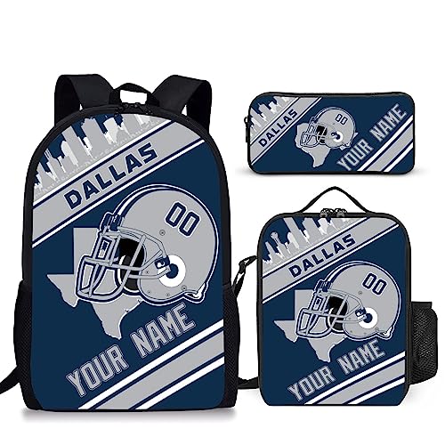 Quzeoxb Custom Dallas Backpack 3Pcs Personalized School Backpacks with Lunch Box Pen Pouch Gift for Boys Girls