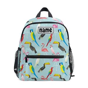 glaphy custom kid's name backpack, cute parrots birds flamingo geometric toddler backpack for daycare travel personalized name preschool bookbags for boys girls