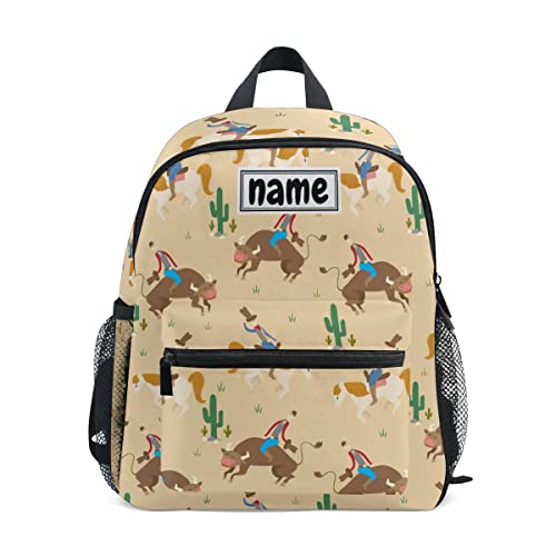 Glaphy Custom Kid's Name Backpack, Cowboys Riding on Horse and Bull Toddler Backpack for Daycare Travel, Personalized Name Preschool Bookbags for Boys Girls