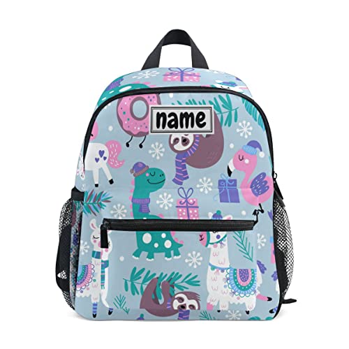 Glaphy Custom Kid's Name Backpack, Sloth Llama Dinosaur Flamingo Donuts Toddler Backpack for Daycare Travel Personalized Name Preschool Bookbag for Boys Girls