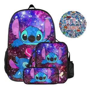 deshoes 3pcs anime backpack 17 inch school backpacks with lunch box pencil case set casual daypack travel stuff insulated tote bag bookbag for kids girls boys adults women men gifts