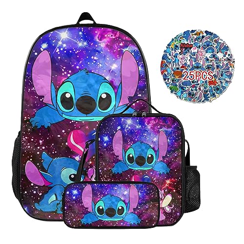 DESHOES 3PCS Anime Backpack 17 Inch School Backpacks With Lunch Box Pencil Case Set Casual Daypack Travel Stuff Insulated Tote Bag Bookbag For Kids Girls Boys Adults Women Men Gifts