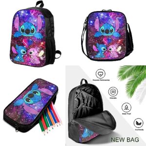 DESHOES 3PCS Anime Backpack 17 Inch School Backpacks With Lunch Box Pencil Case Set Casual Daypack Travel Stuff Insulated Tote Bag Bookbag For Kids Girls Boys Adults Women Men Gifts