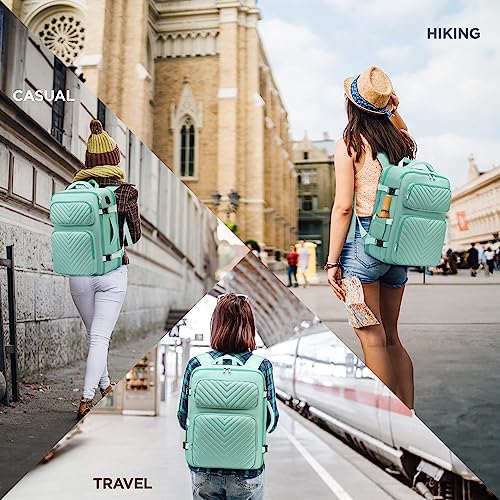 XJ-HOME Extra Large Travel Backpack For Women,Flight Approved Carry On Backpack,TSA 17.3 Inch Laptop Personal Item bag For College Casual Stylish Daypack Weekender Hiking,Cyan