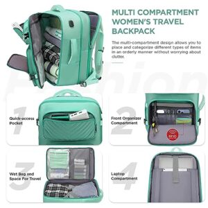 XJ-HOME Extra Large Travel Backpack For Women,Flight Approved Carry On Backpack,TSA 17.3 Inch Laptop Personal Item bag For College Casual Stylish Daypack Weekender Hiking,Cyan