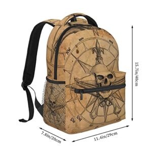 Pirate And Skull Compass 3D Backpacks Men Women Daily Casual Backpack for Adult Travel Daypack Backpack