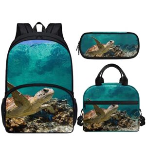 amzprint sea turtle backpack with lunch box for girls boys kids for preschool elementary middle school backpack set
