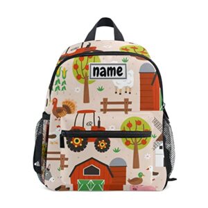 glaphy custom kid's name backpack, farm animals and tractor toddler backpack for daycare travel personalized name preschool bookbag for boys girls