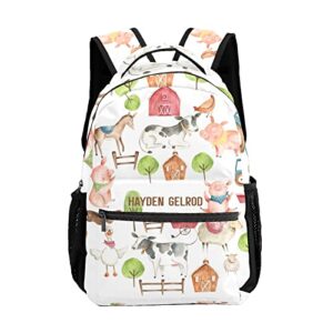 urcustom custom kid backpack, farm animals farm house personalized school bookbag with your own name, customization casual bookbags for student girls boys