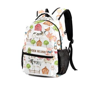 Urcustom Custom Kid Backpack, Farm Animals Farm House Personalized School Bookbag with Your Own Name, Customization Casual Bookbags for Student Girls Boys