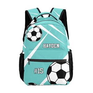 urcustom custom kid backpack, sport soccer player number team name teal personalized school bookbag with your own name, customization casual bookbags for student girls boys