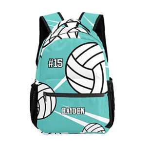 urcustom custom kid backpack, volleyball player number team name teal personalized school bookbag with your own name, customization casual bookbags for student girls boys