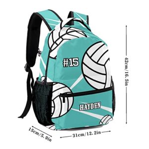 Urcustom Custom Kid Backpack, Volleyball Player Number Team Name Teal Personalized School Bookbag with Your Own Name, Customization Casual Bookbags for Student Girls Boys