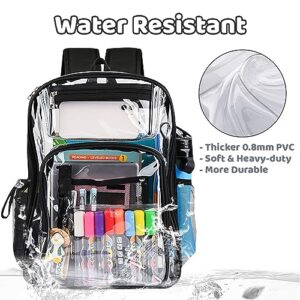 IvyH Clear Backpack Stadium Approved See Through Bookbag for School Heavy Duty PVC Transparent Backpack with DIY Stickers, Waterproof, Black