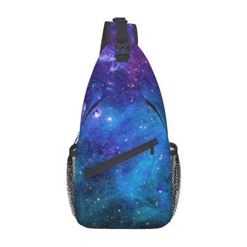 SURERUIM Blue Galaxy Sling Bag Crossbody Shoulder Backpack Outer Space Galaxy Stars in Space Celestial Astronomic Planets in The Universe Chest Bag Nebula Print Travel Hiking Daypack for Men Women