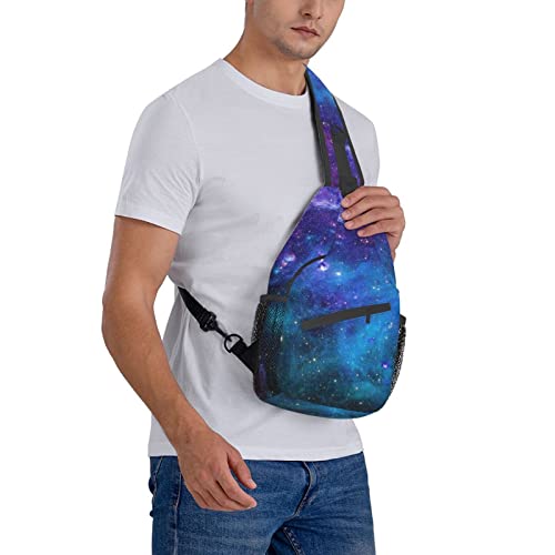 SURERUIM Blue Galaxy Sling Bag Crossbody Shoulder Backpack Outer Space Galaxy Stars in Space Celestial Astronomic Planets in The Universe Chest Bag Nebula Print Travel Hiking Daypack for Men Women