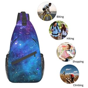 SURERUIM Blue Galaxy Sling Bag Crossbody Shoulder Backpack Outer Space Galaxy Stars in Space Celestial Astronomic Planets in The Universe Chest Bag Nebula Print Travel Hiking Daypack for Men Women