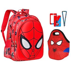 zmioviq boys school backpack set, 17inch large bookbag | lunch bag | id badge holder, 3d cartoon design, great gift idea for kids