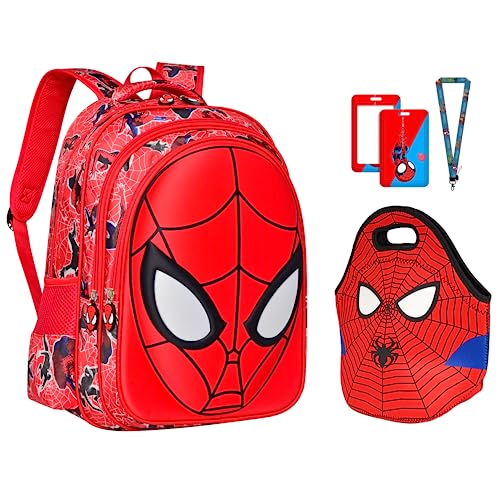 Zmioviq Boys School Backpack Set, 17Inch Large Bookbag | Lunch Bag | ID Badge Holder, 3D Cartoon Design, Great Gift Idea for Kids