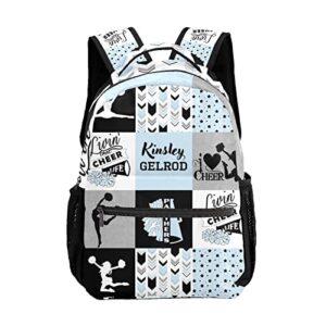 urcustom custom kid backpack, light blue i love cheer cheerleader personalized school bookbag with your own name, customization casual bookbags for student girls boys