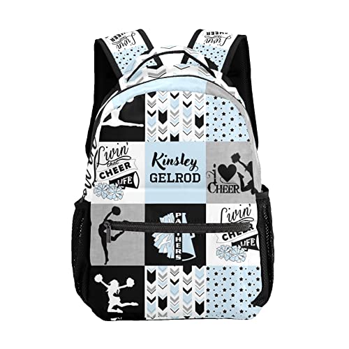 Urcustom Custom Kid Backpack, Light Blue I Love Cheer Cheerleader Personalized School Bookbag with Your Own Name, Customization Casual Bookbags for Student Girls Boys