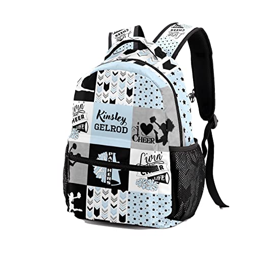 Urcustom Custom Kid Backpack, Light Blue I Love Cheer Cheerleader Personalized School Bookbag with Your Own Name, Customization Casual Bookbags for Student Girls Boys