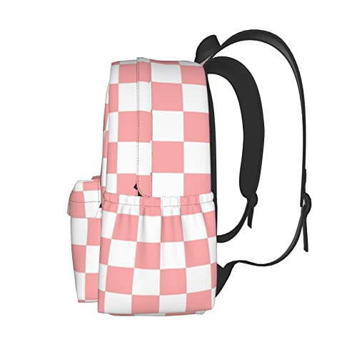 Pink White Checkered Backpack Adjustable Strap Shoulder Bag Laptop Backpack Casual Daypack