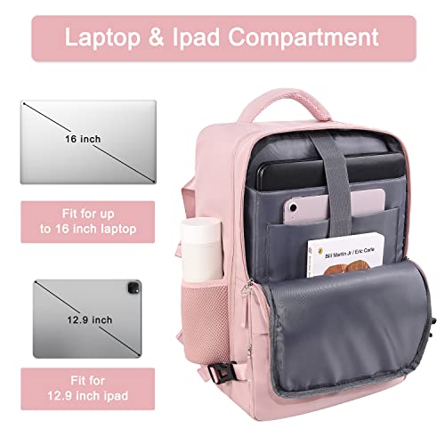 Large Travel Backpack (2 Pieces Pink & Pink) as Person Item Flight Approved, 35L or 40L Carry On Backpack, 16 Inch or 17 Inch Laptop Backpack, Waterproof Backpack, Durable College Bookbag, Hiking Bag