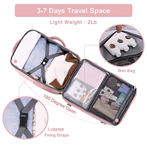 Large Travel Backpack (2 Pieces Pink & Pink) as Person Item Flight Approved, 35L or 40L Carry On Backpack, 16 Inch or 17 Inch Laptop Backpack, Waterproof Backpack, Durable College Bookbag, Hiking Bag