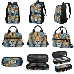 AmzPrint Lion Backpack And Lunch Box Rolling Backpack 18 Inch With Lunch Bag And Pencil Case Wheeled School Backpack For Boys And Girls