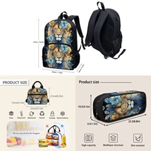AmzPrint Lion Backpack And Lunch Box Rolling Backpack 18 Inch With Lunch Bag And Pencil Case Wheeled School Backpack For Boys And Girls