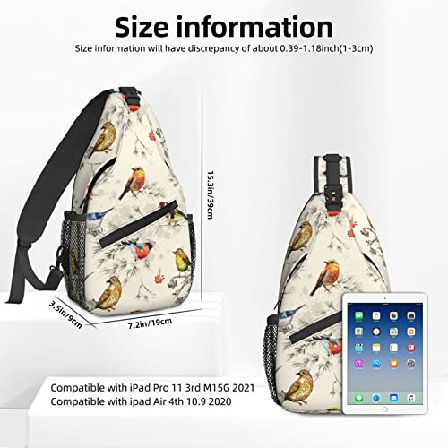 NiuKom Vintage Birds Watercolor Crossbody Bags for Women Trendy Sling Backpack Men Chest Shoulder Bag Gym Cycling Travel Hiking Daypack