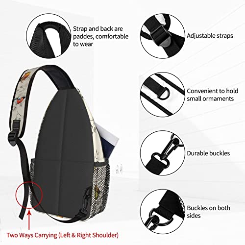 NiuKom Vintage Birds Watercolor Crossbody Bags for Women Trendy Sling Backpack Men Chest Shoulder Bag Gym Cycling Travel Hiking Daypack