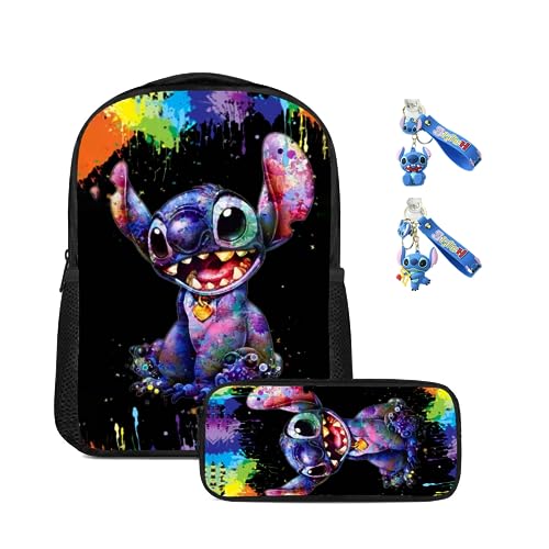 xfwevuz Backpack Pencil Case 2 Piece Set with 2 Cute Cartoon Pendants 16 Inch large Capacity Backpacks Lightweight Laptop