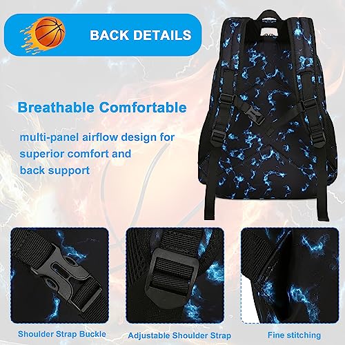 LEDAOU Kids Preschool Backpack Lunch Box Boys Kindergarten BookBag Primary Waterproof School Bag 7 Pockets with Chest Strap (Basketball Black)